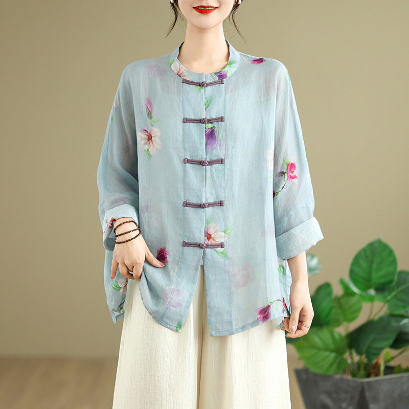 Ramie Frog Button Cardigan Coat All-match Suit
