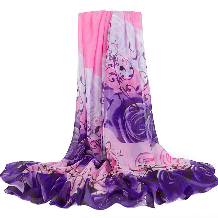 Summer Beach Towel Decorative Printed Chiffon Scarf For Women