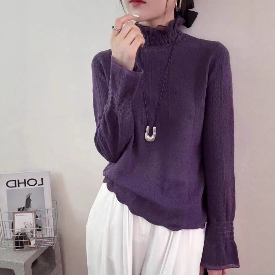 Women's Elegant Jacquard Lace Knit Long Sleeve Base Shirt