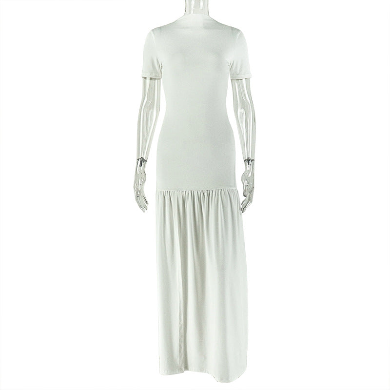 Solid-color Womens Elegant Round-neck Dress