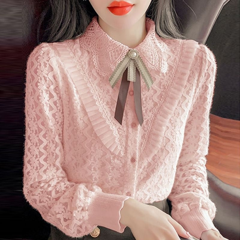 Lace Bottoming Shirt Women's Fashion Relaxed-fit Doll Collar Slimming