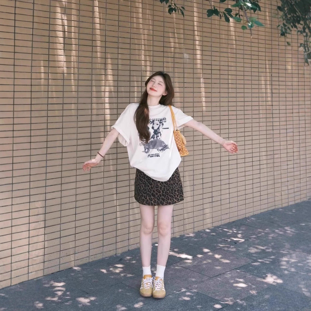 Rhapsody Oversized T-Shirt With Puppy Print Relaxed Fit