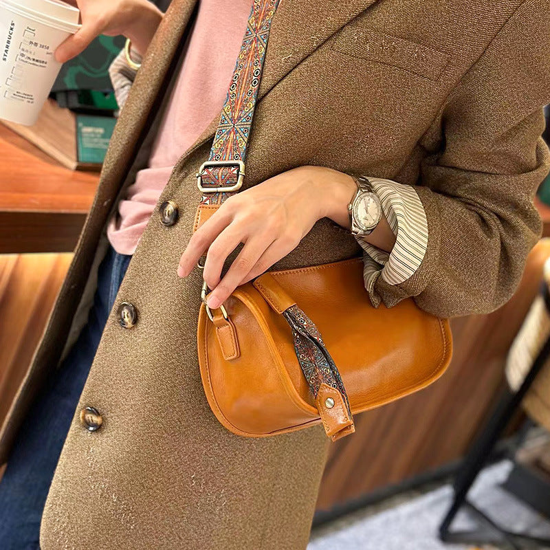 Female Niche Cowhide Single Shoulder Crossbody Bag