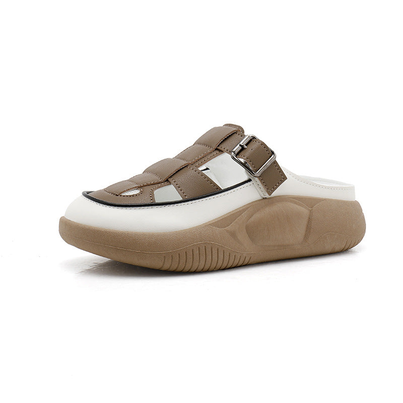 Thick-soled Closed-toe Slippers Summer Outdoor Garden Hollow Buckle Slide Sandals Casual Beach Shoes