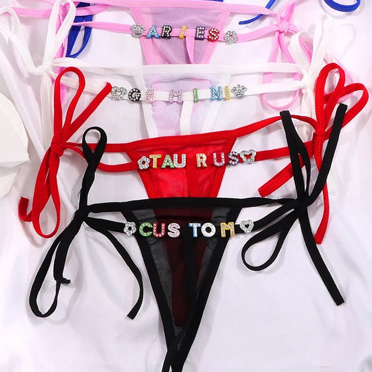 Lace Transparent Rhinestone Alphabet Panties