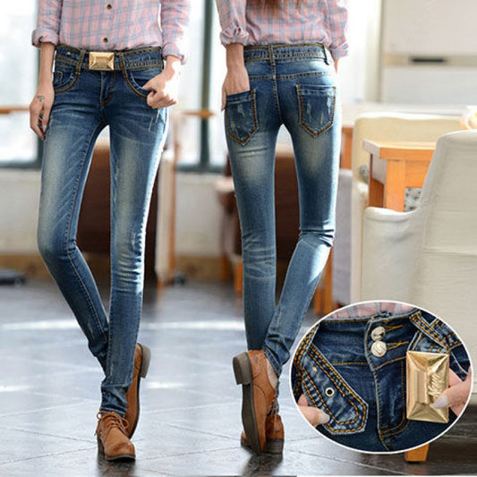 Jeans Feet Pants Tight-fitting Low-rise Light-colored Women's