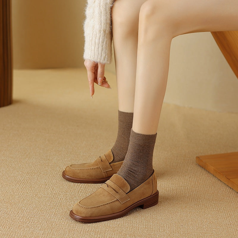 Women's Sheepskin Pumps With Square Toes And Retro Round Toes