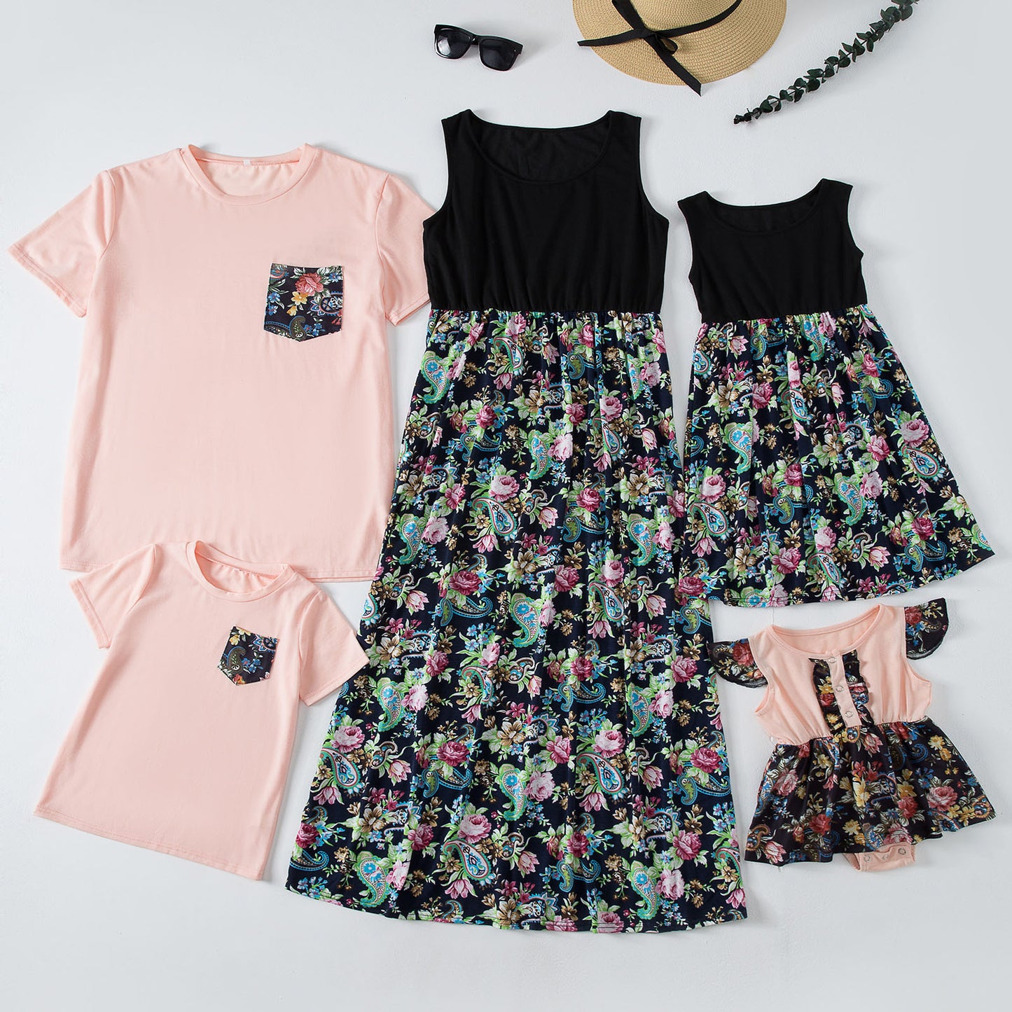 Fashion talje syninger print lang kjole forældre-barn outfit familie