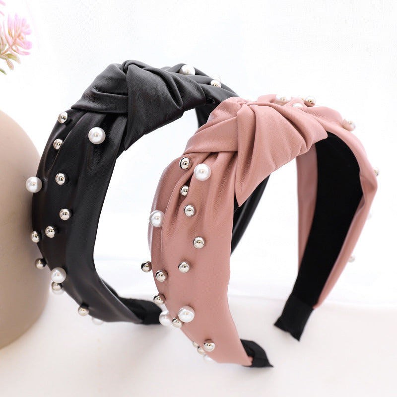 Fashion Leather Beaded Pearl Headband
