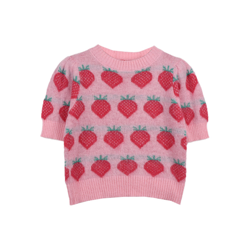 Strawberry Knitted Sweater Slim Fit Short Sleeve