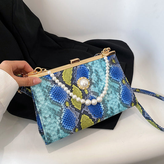 New Vintage Snake-pattern Pearl-chain Evening Bag