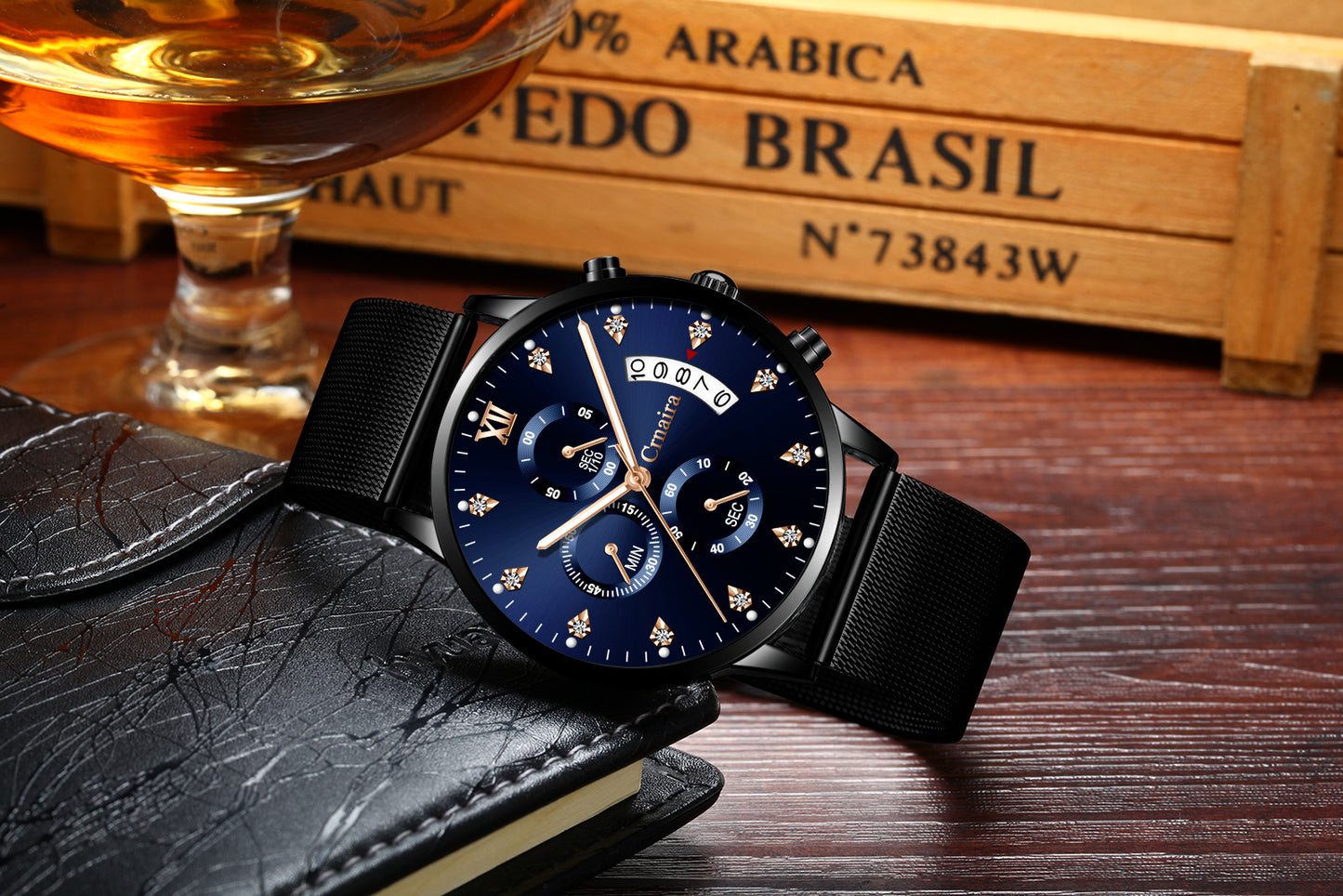 Men's Waterproof Luminous Multi-functional Diamond Quartz Watch