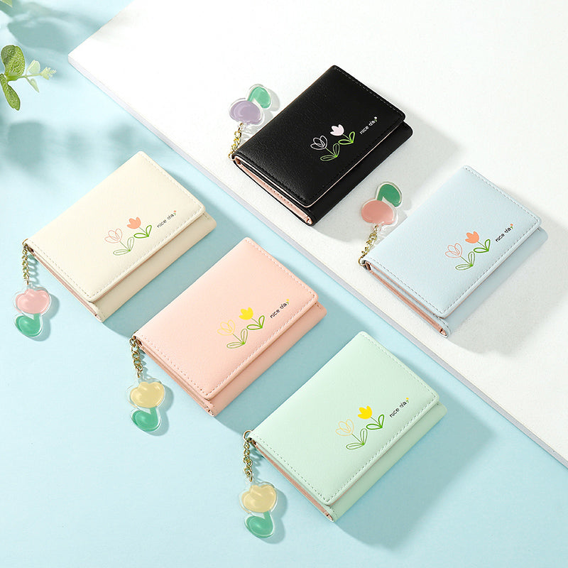 Simple And Cute Cartoon Student Folding Pu Wallet