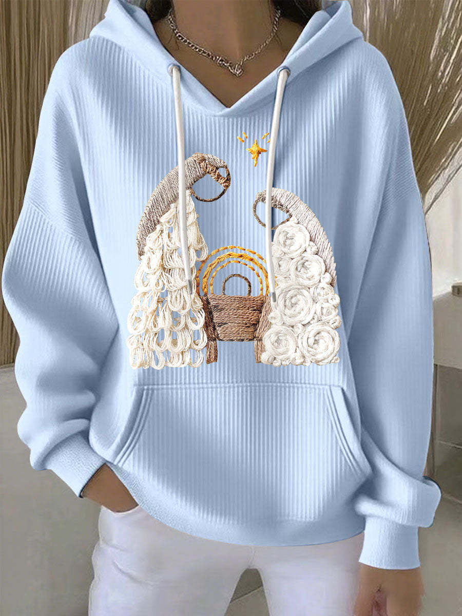 Kvinders afslappede løse mode-waffle-sweatshirt med rund hals