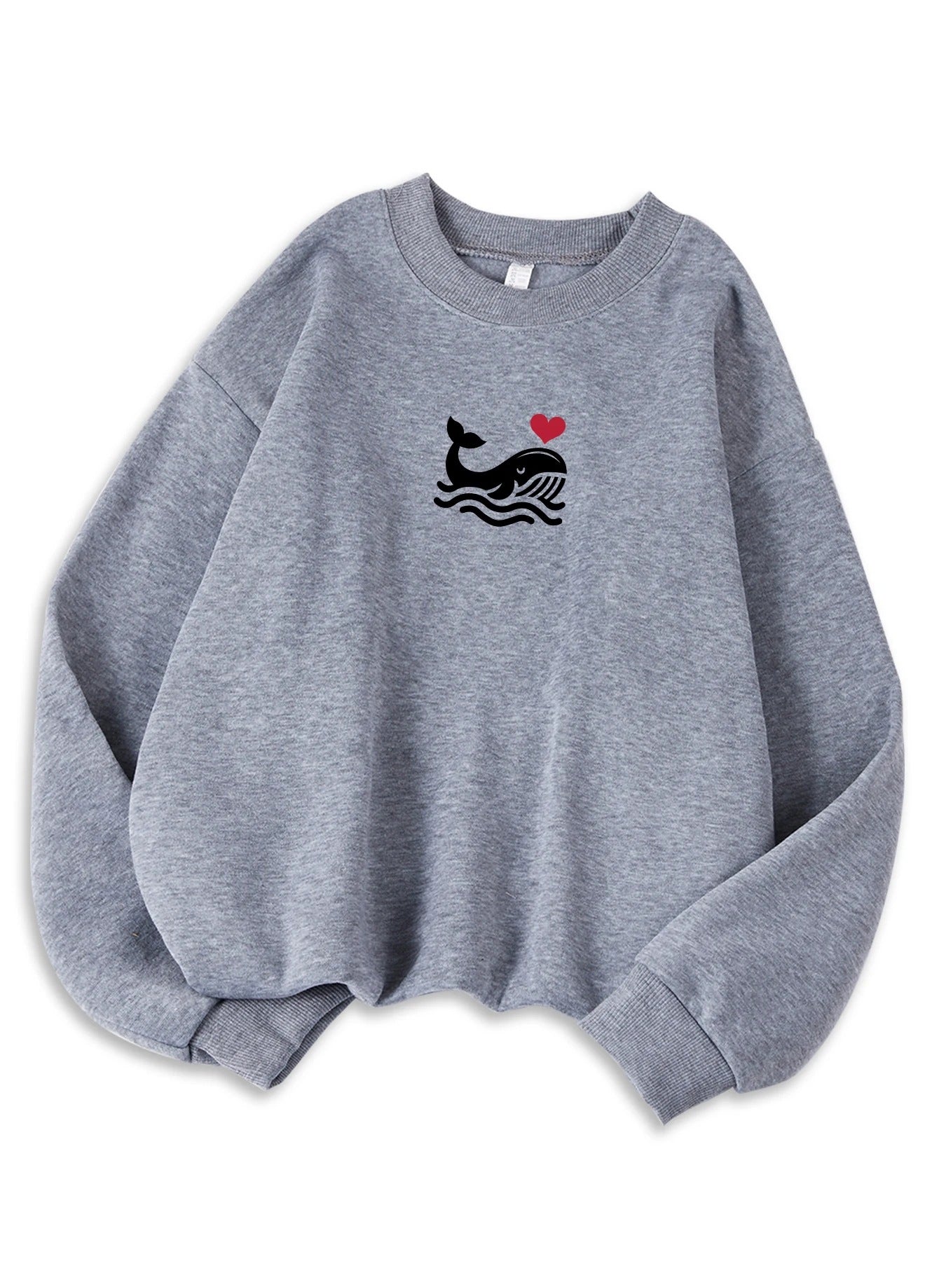 Afslappet sweatshirt til kvinder med print, hyggelig hættetrøje til efteråret, blød uldblanding