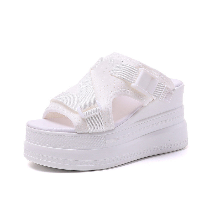 Women's Fashion Thick Bottom Inside High External Slope With Slippers