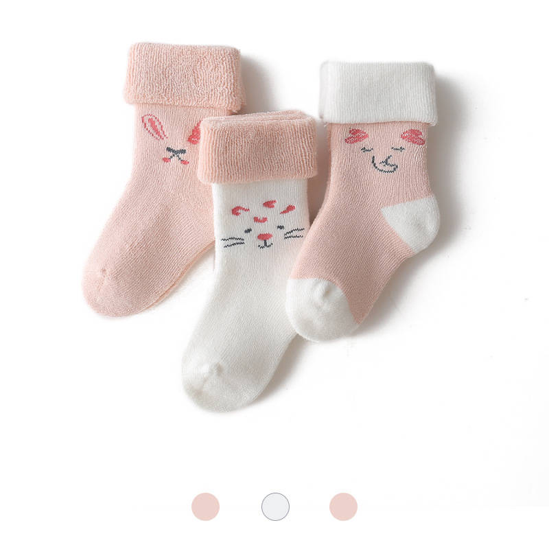 Thickened Children's Socks Cartoon Turn Up Long Plus Velvet Warm Cotton Newborn