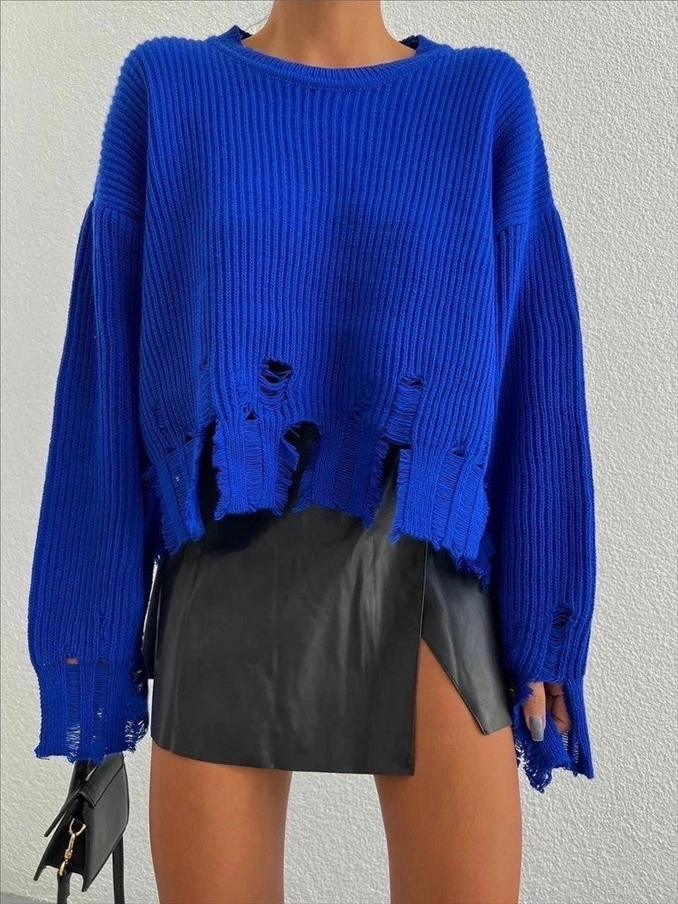 Fashion Ripped Casual Knitted Sweater Personality