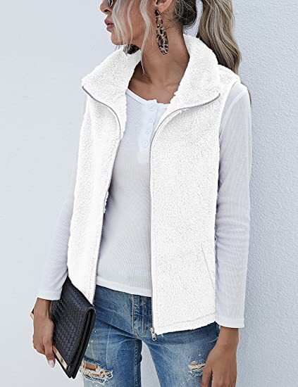 Plush Stand Collar Sleeveless Zipper Lightweight Vest
