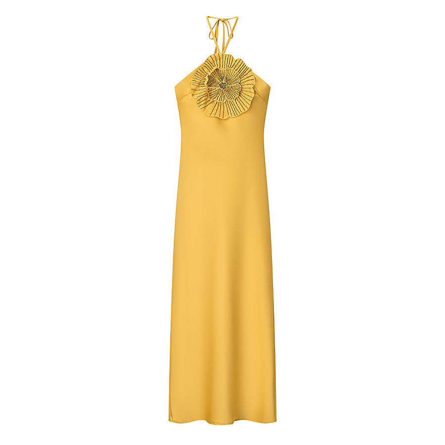 Design-focused Rhinestone-embellished Floral-decorated Halter Dress