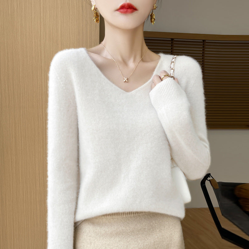 Women's Woolen Sweater V-neck Loose Wool Base Shirt