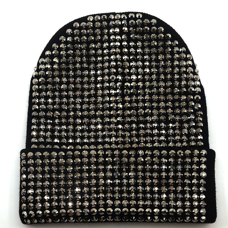 Punk Rhinestone Warm All-matching Acrylic Knitted Drill Cap