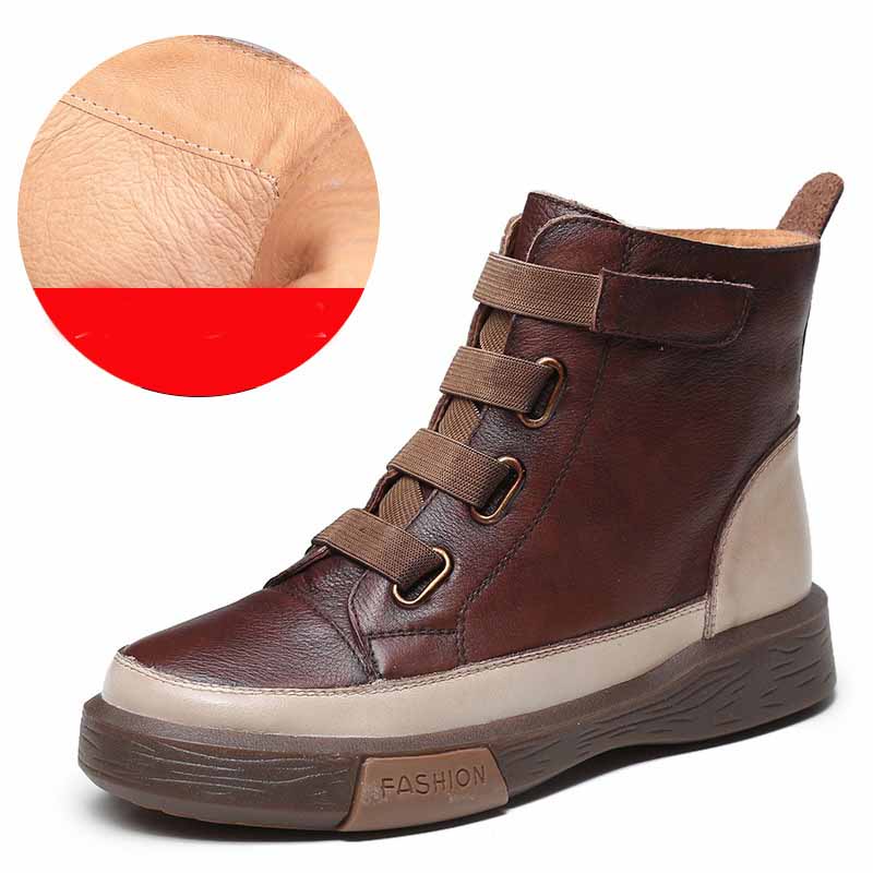 Colorblock High-top Leather Boots With Soft Sole