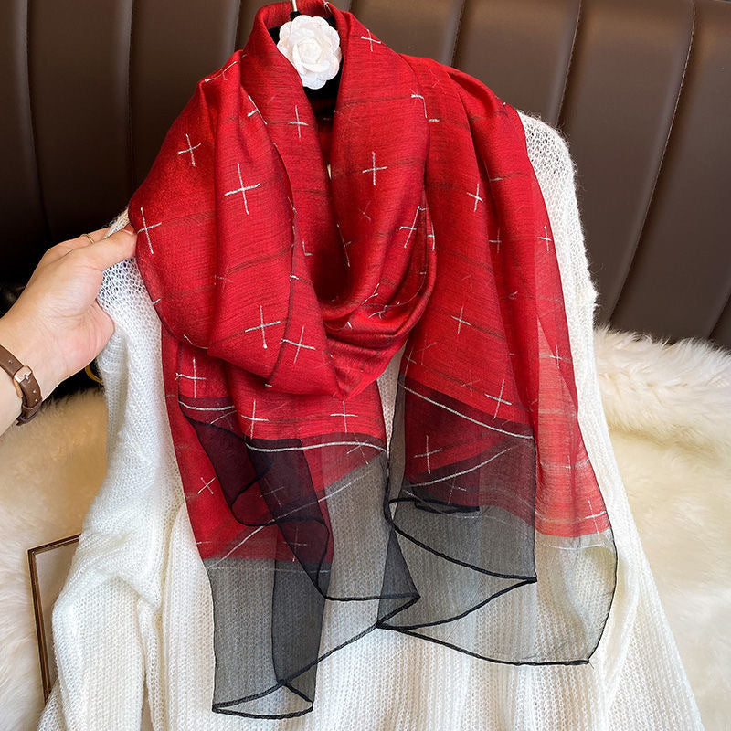 Women's Blended Silk Scarf, Thin And Versatile For Spring And Summer
