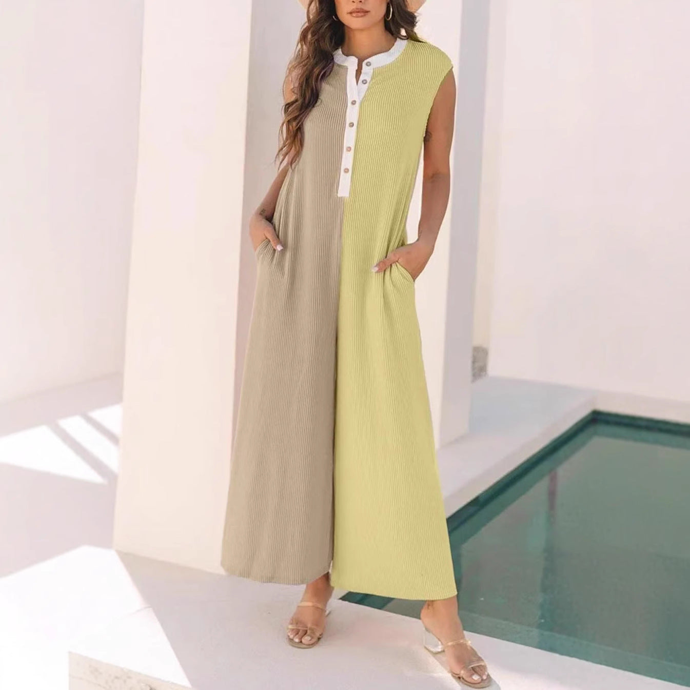 European And American Leisure Loose Color Matching Sleeveless One-piece Trousers