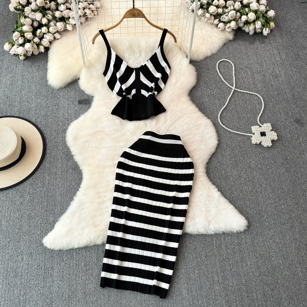 Summer V-neck Camisole And Pencil Skirt Two-piece Set