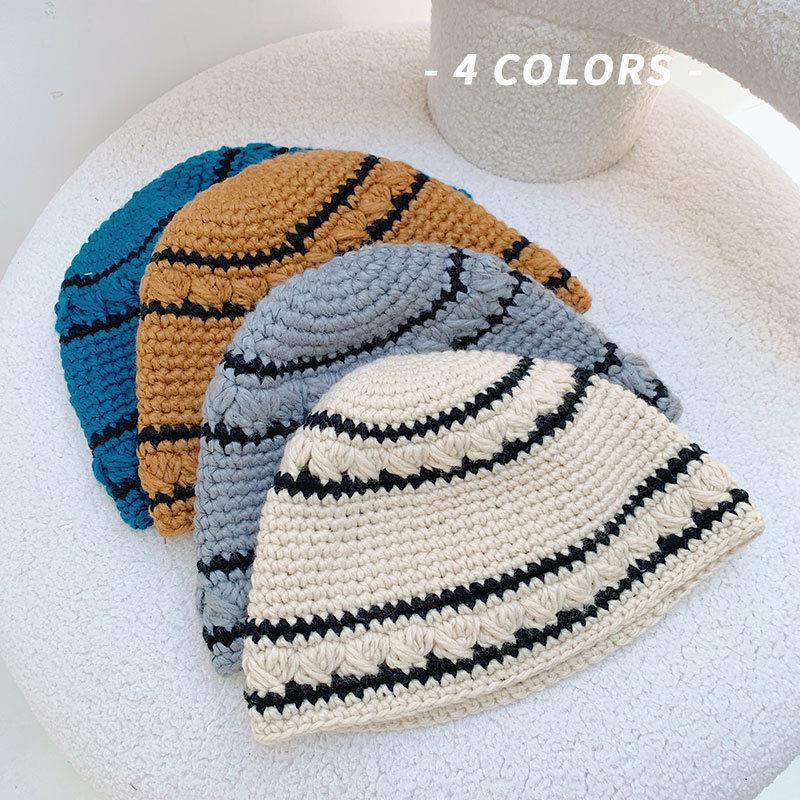 Knitted Striped Wool Bucket Breathable Hat