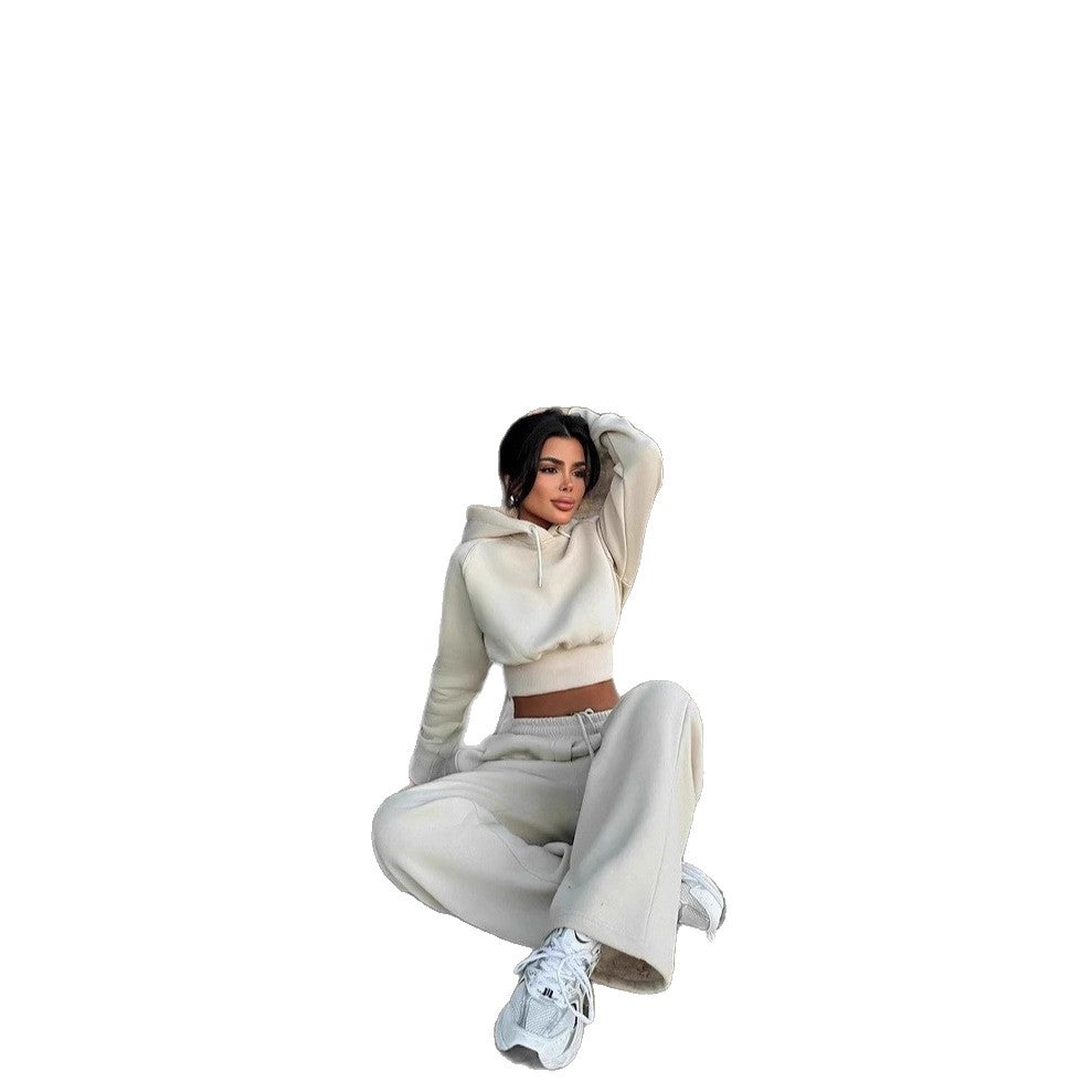 Round Neck Long-sleeve Suit Women's Pocket Pants