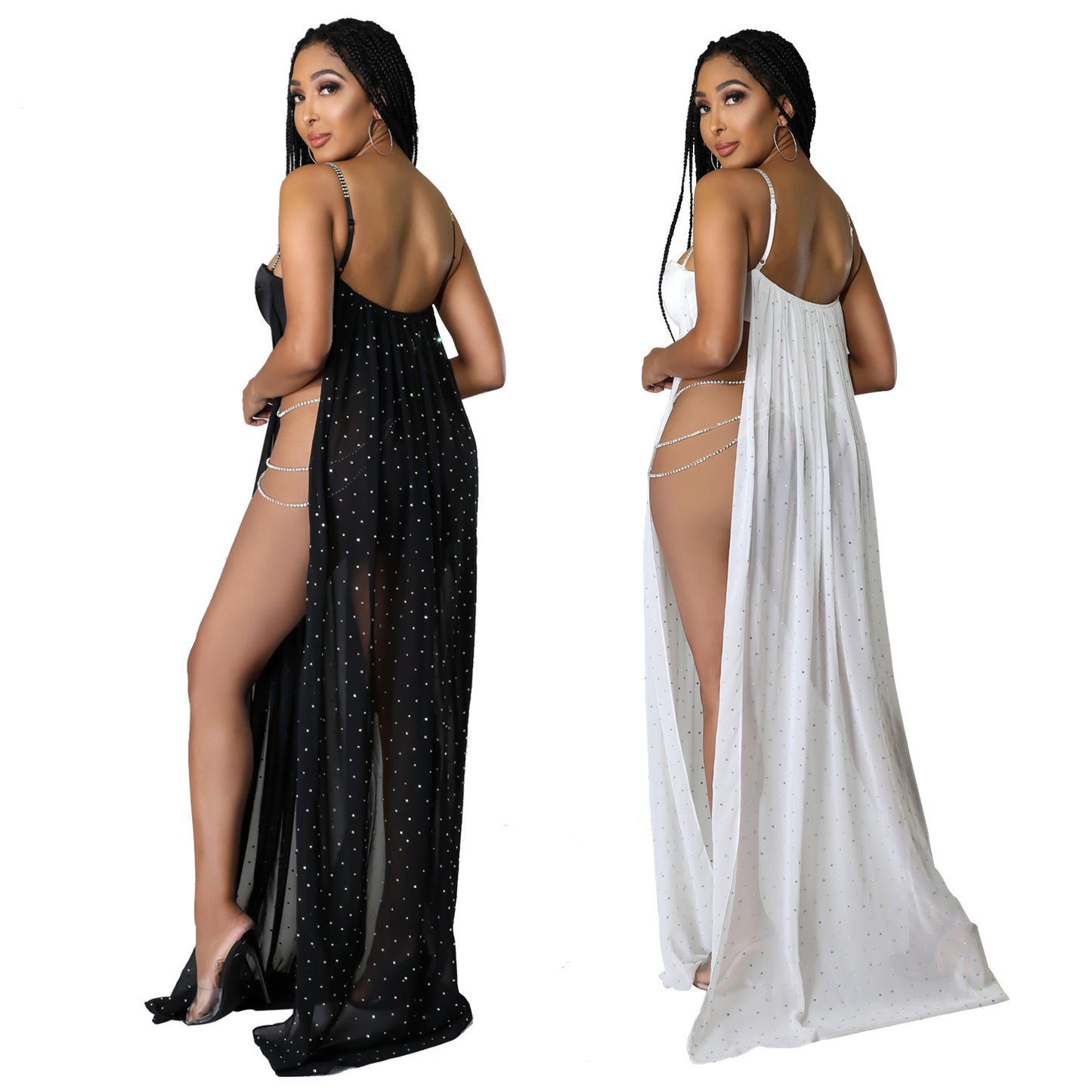 Women's Fashion Mesh Skirt Ironing Drill See-through Jumpsuit