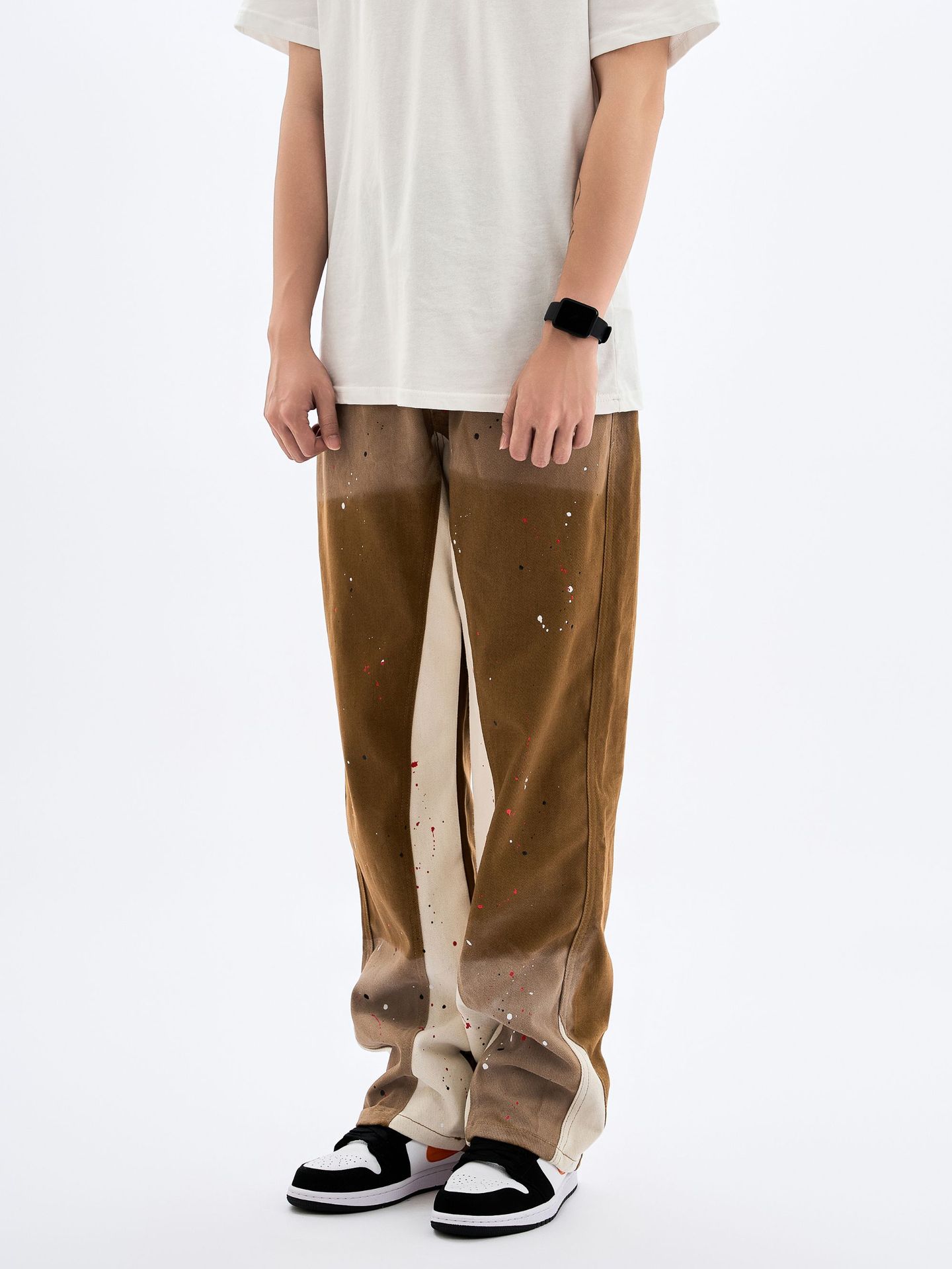 Wash Water Splicing Straight Cowboy Pants