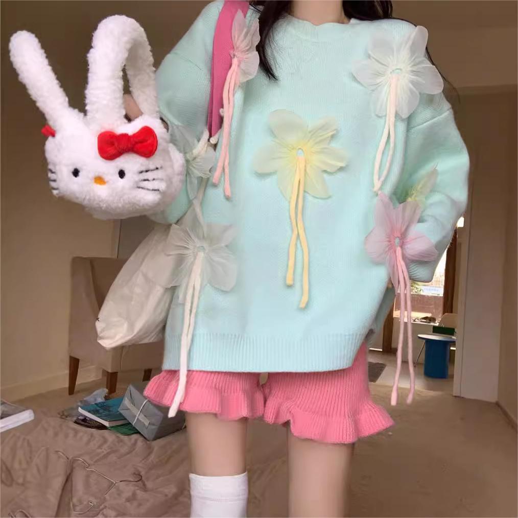 Heavy Industry Three-dimensional Flower Sweater