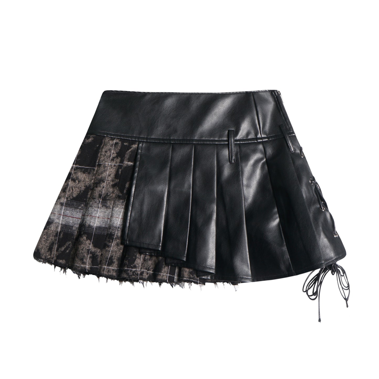 Fashion Leather Stitching Pleated Skirt Women