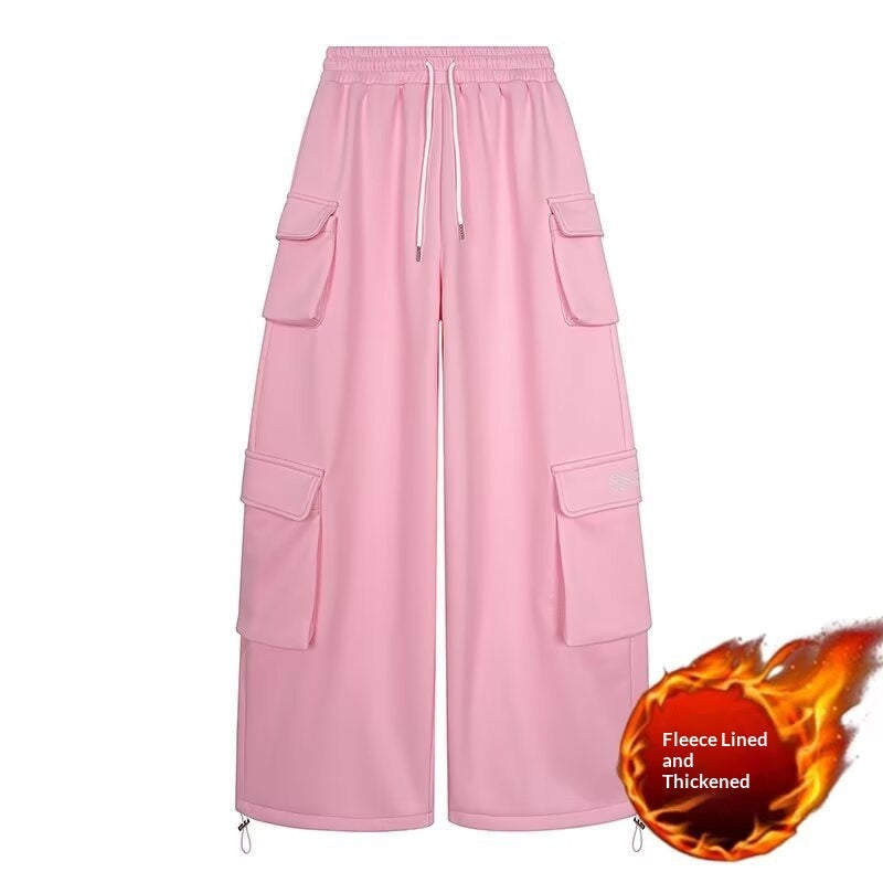 Womens AutumnWinter Casual American-Style Retro Fleece-Lined Work Pants