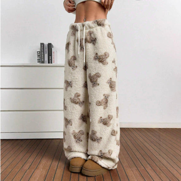 New Casual Leopard Print Lace-up Wide-leg Pants