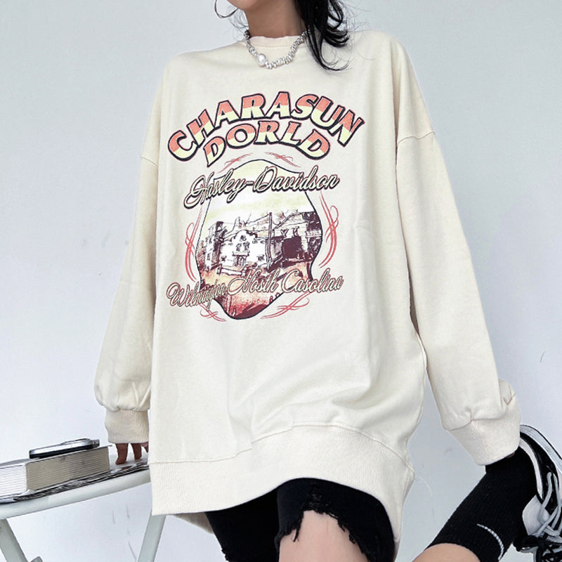 Retro Vasket Gammel Rundhalset Sweater Kvinde