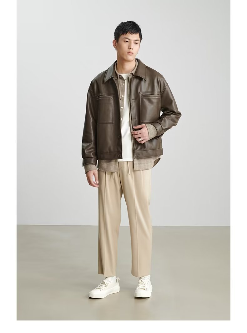 Fashion PU Leather Coat Men's Top