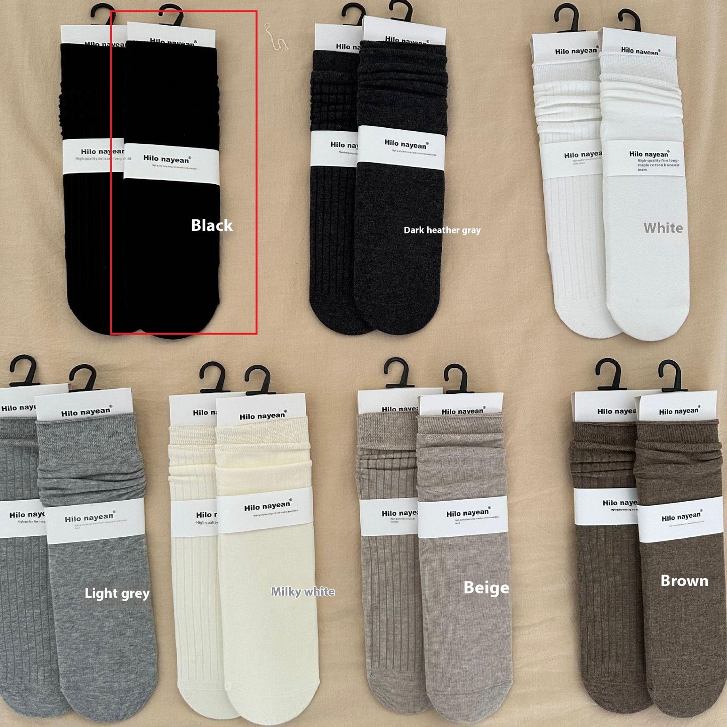 Gentle Vertical Stripe Flat Color Spinning South Korea Color Cream Gray Bunching Socks