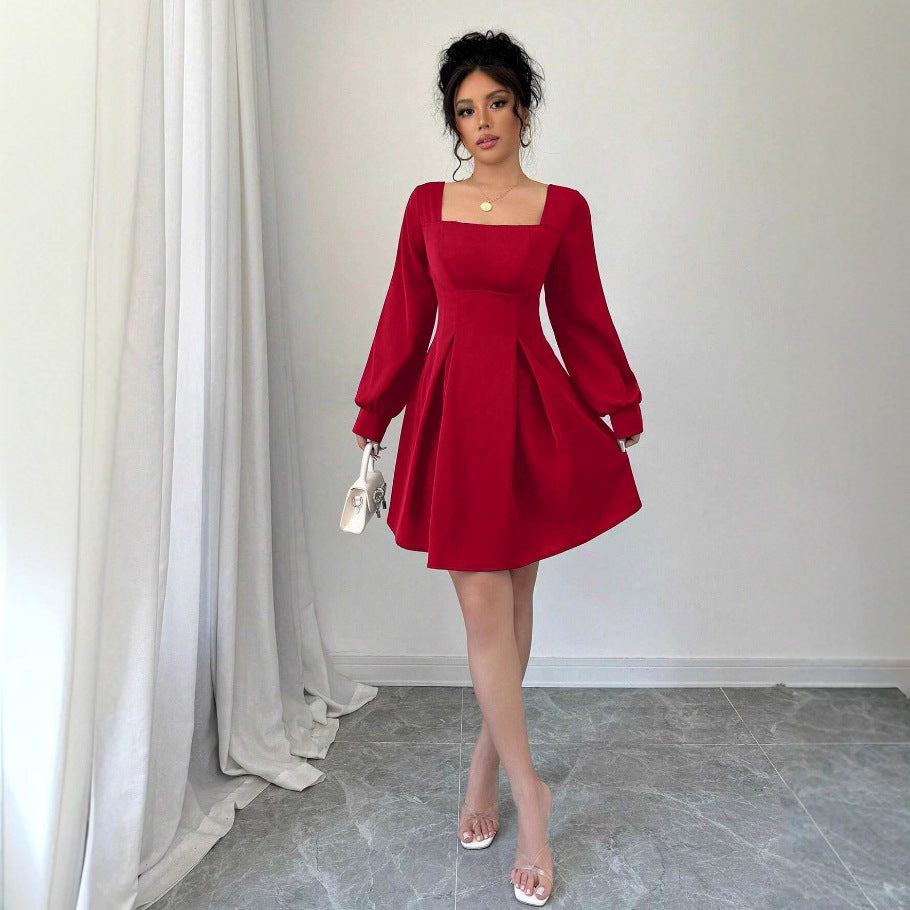 Square-neck Waist-cinching Figure-flattering A-line Skirt