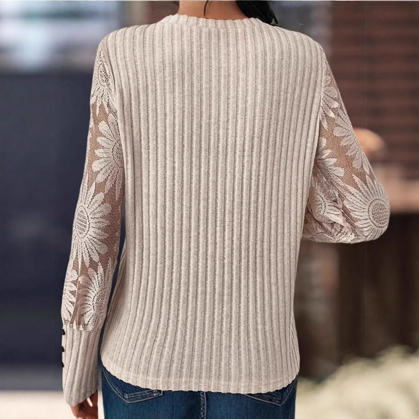 V-neck Pullover Loose-fitting Long Sleeves Sweater