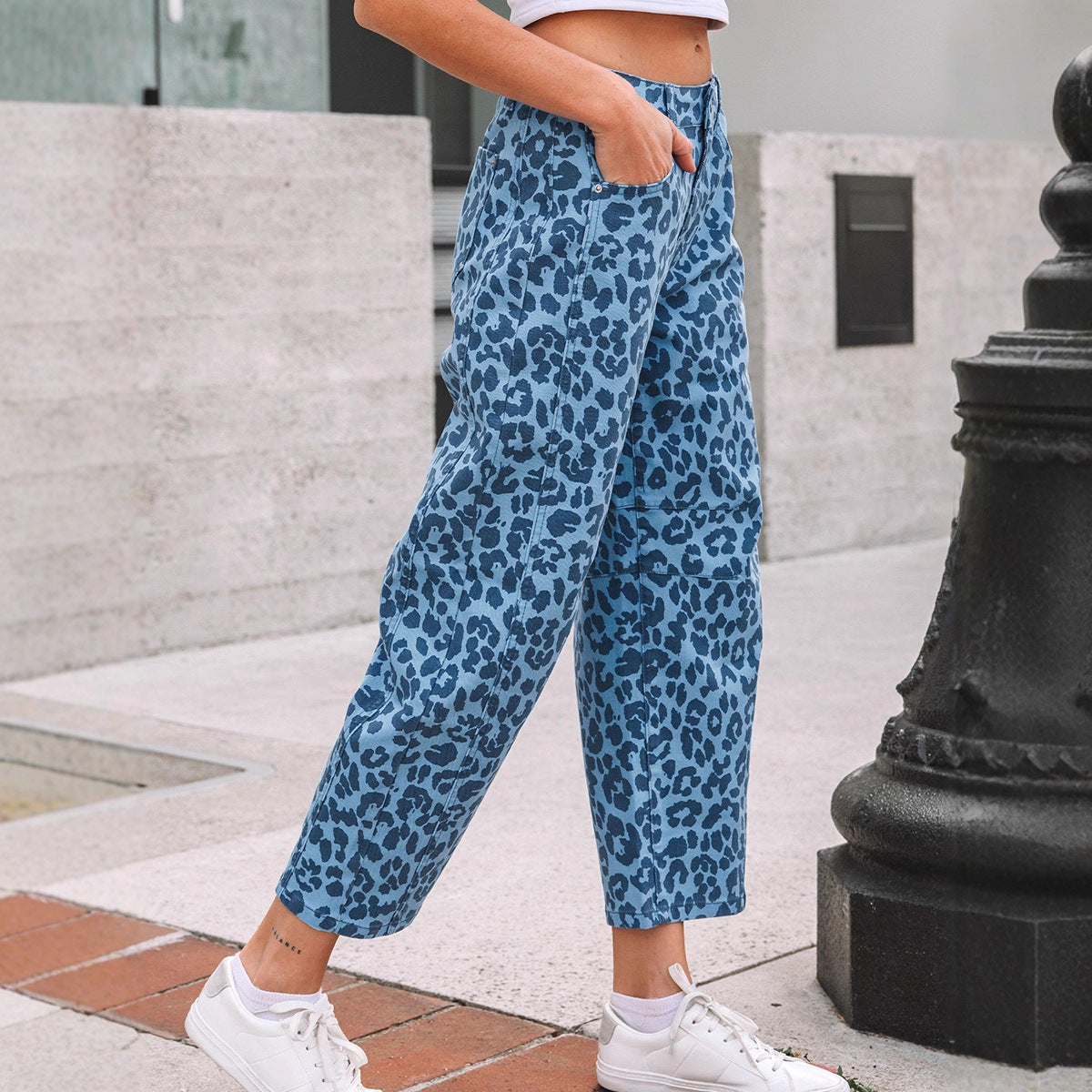 New High-waisted Trendy Leopard Print Straight-leg Pants
