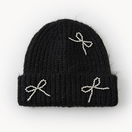 New AutumnWinter Solid-Color Bow-Knot All-Match Knitted Hat