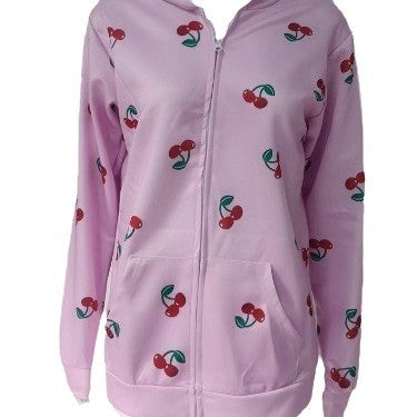 Cherry Print Sweater Coat For Women