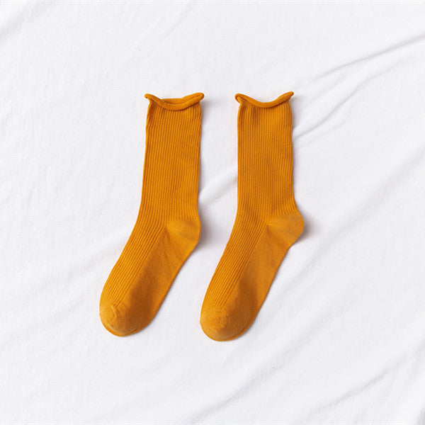 Women's Mid-tube Socks Thin Candy Color Rolled Edge Cotton