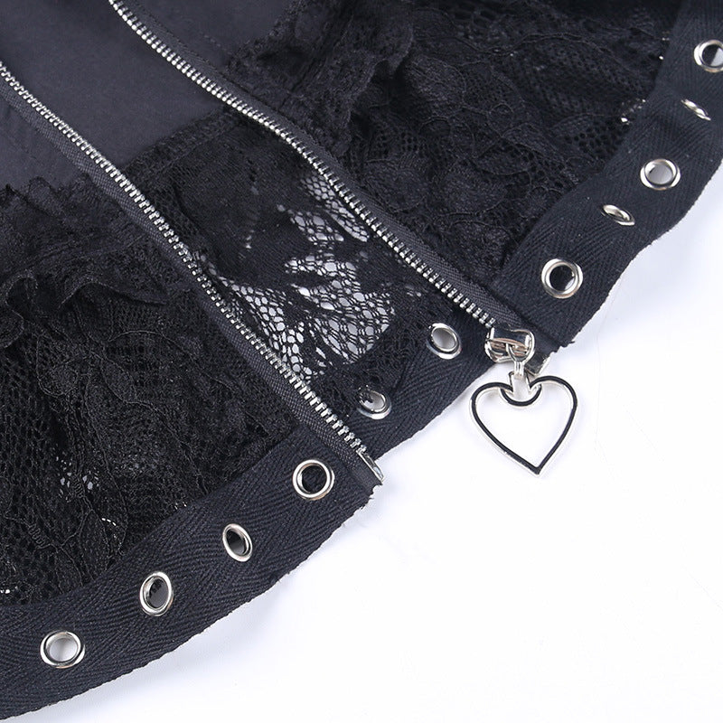 Fashion Casual Zipper Lace Stitching Lace Skirt