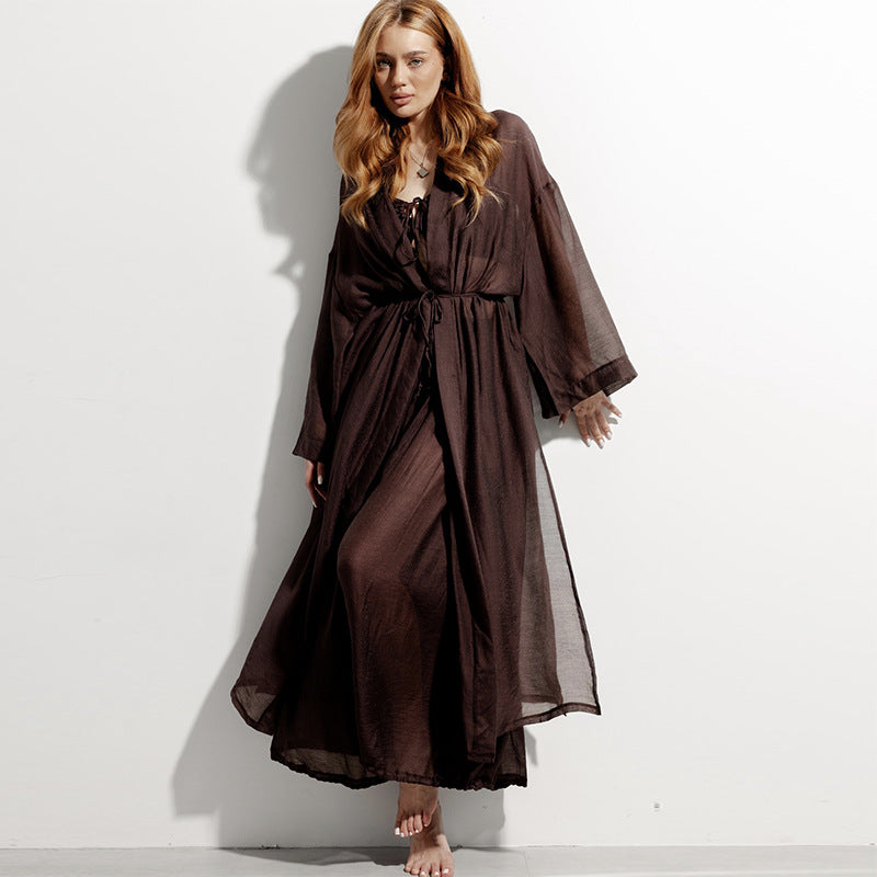 Long Coat Tube Top And Wide-leg Pants Three-piece Set