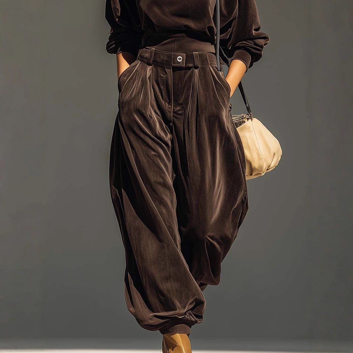 Velvet Hooded Long-sleeve With Tapered Pants Casual Set For Women